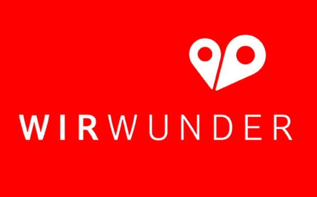 Logo WirWunder Logo von WirWunder mit rotem Hintergrund und zwei Pin-Symbolen in Weiß.