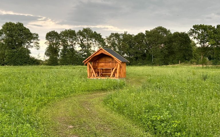Spielplatz als Projektbeispiel Spielplatz mit Schaukeln, Rutsche und einer Kletterstruktur auf Sandboden.